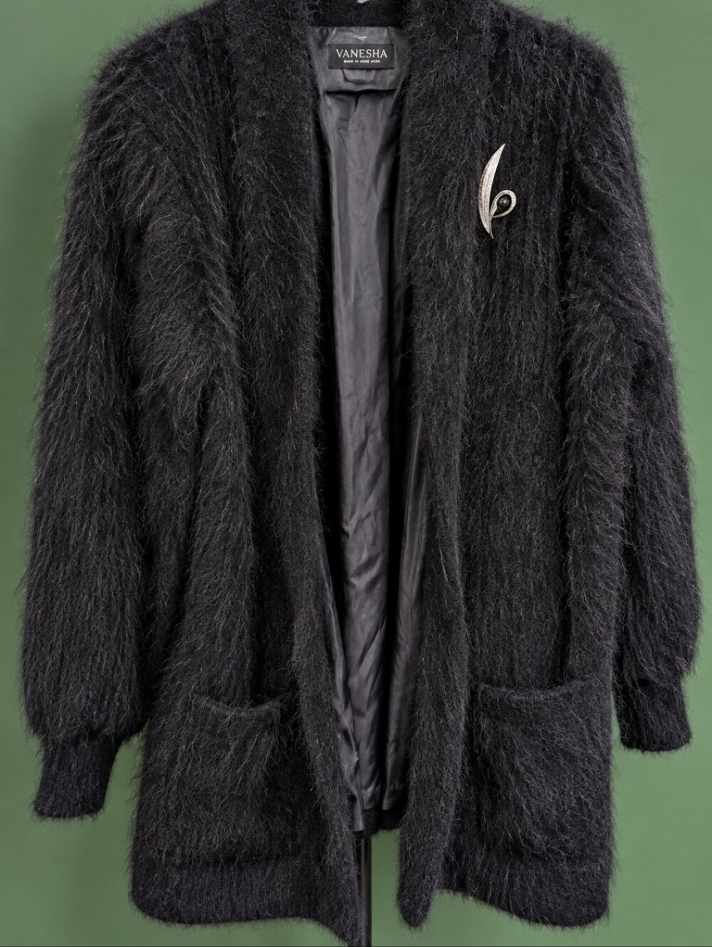 Vintage Vanesha Black Angora Fuzzy Sweater Coat / Coatigan